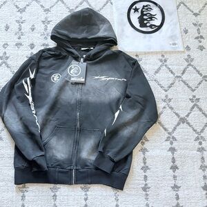 Heelfstar Black Logo Zip Hoodie with White Graphics